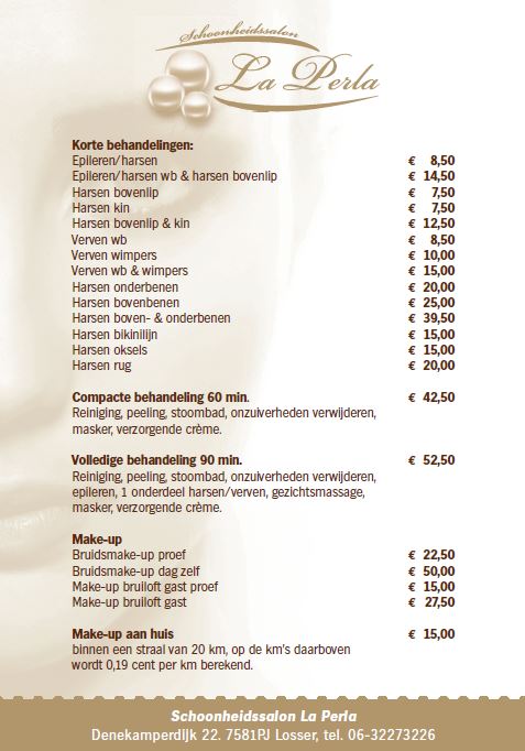 Prijslijst La Perla